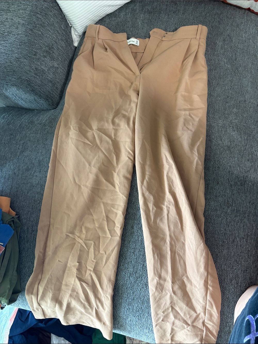 Abercrombie & Fitch Wide-Leg Trousers in Tan